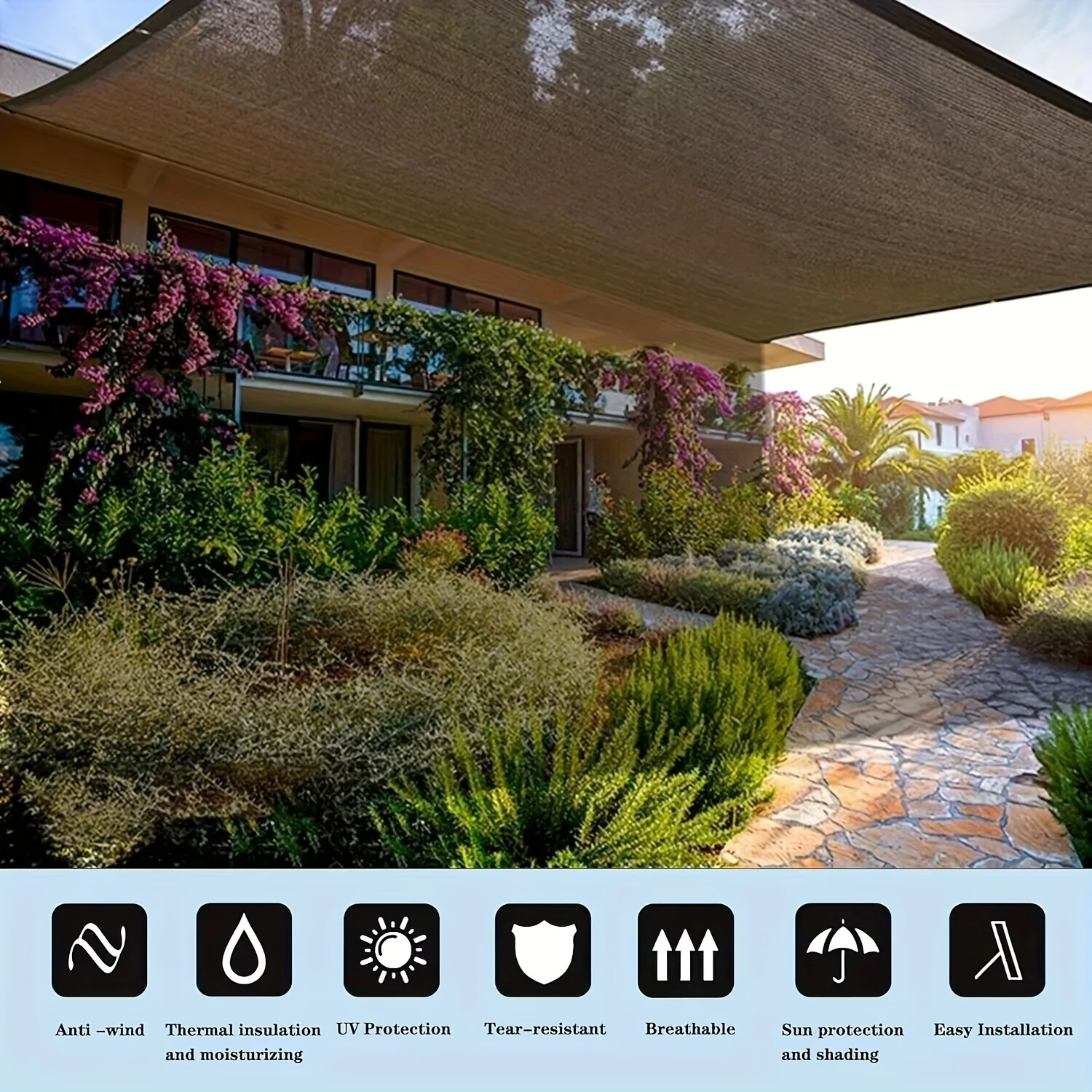 Durable Brown Protection Canopy - Outdoor Sun Shade Net - Multiple Sizes Available for Travel, Picnics, and Pools