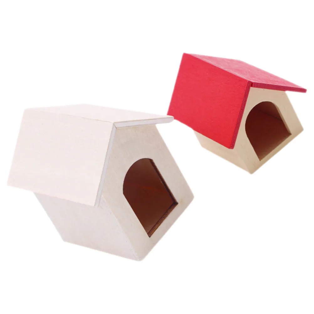 

2Pcs Premium Wooden Mini Dog Kennels Dollhouse Miniatures Smooth Lightweight Space Saving Decor for Kids Birthday Childrens Day