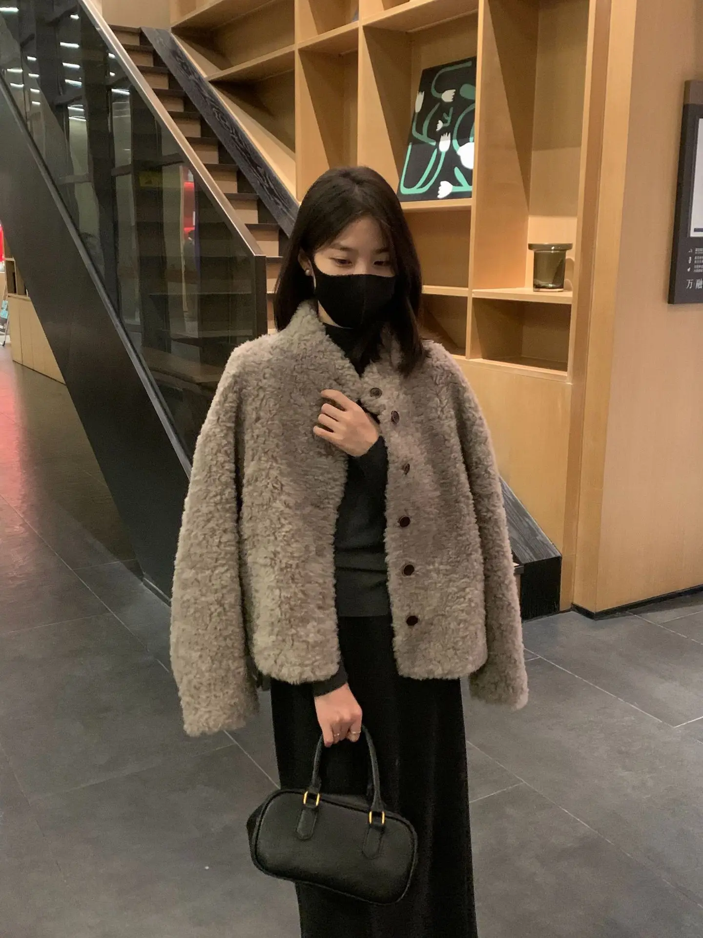 Gola quente ort pele de cordeiro jaet único botão sle casaco feminino macio sle tubo reto pe longo sve