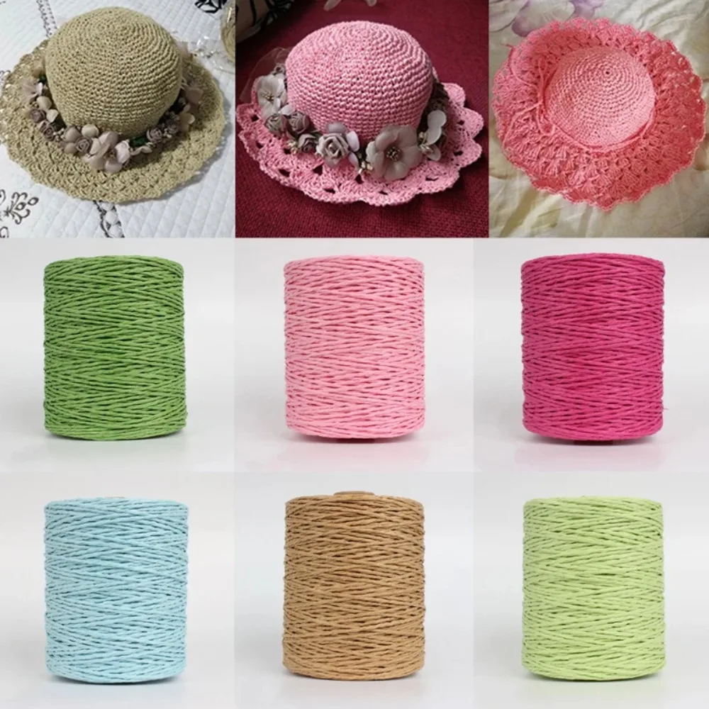 Rollo de 280-300m de Rafia para Verano, Hilo de Paja Natural Colorido para Tejer a Mano, Ganchillo y Bolsos DIY