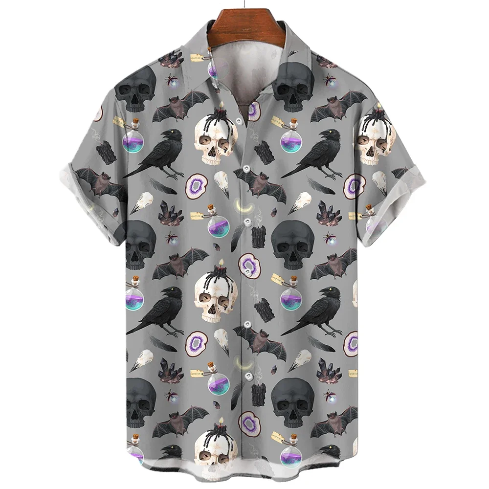 2023 Men's Shirts 3d Halloween Print Trendy Cool Fashion Hawaiian Men Beach Party Tops Loose Short Breathable Sleeves Summer