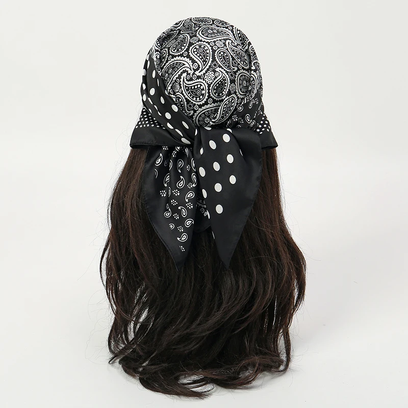 Bandana 2024 Flower Silk Square Scarf Women Satin Shawl Wrap Hijab Female Hair Band Wrist Luxury Headkerchief 70*70cm Echarpe image 6