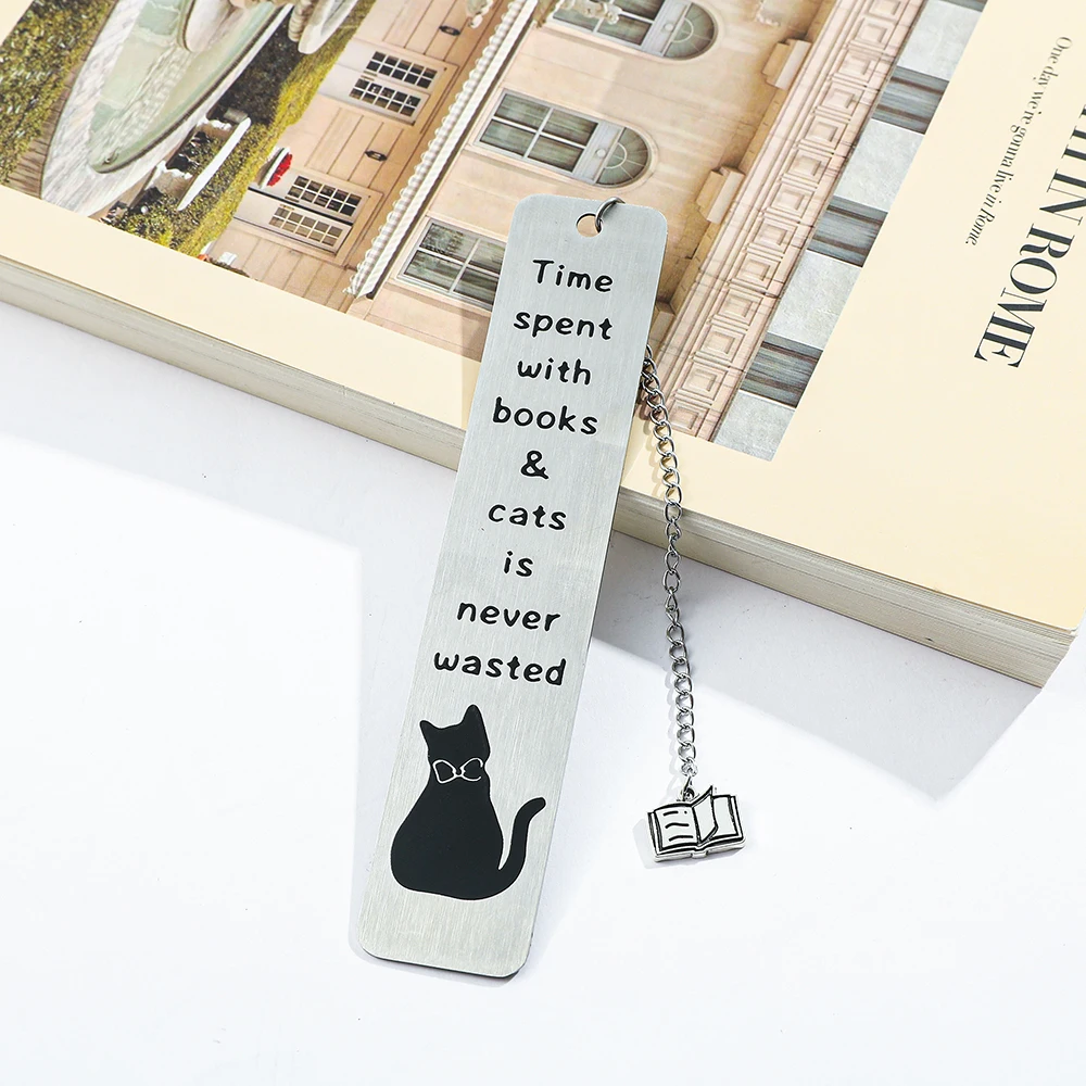 Cute Kitten Stainless Steel Bookmark - Kitten Pattern with Book Pendant - Pet Pendant for Cat Lovers, Reading Tag for Readers