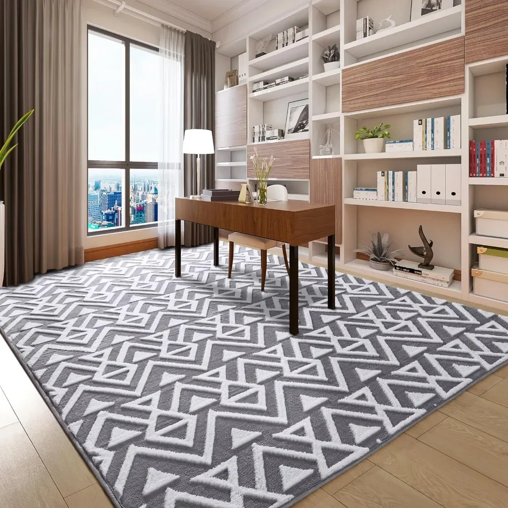 Geometric Shag Area Rugs for Bedroom Living Room, 6x9 Feet Machine Washable Large Rug Memory Foam Fluffy Carpet