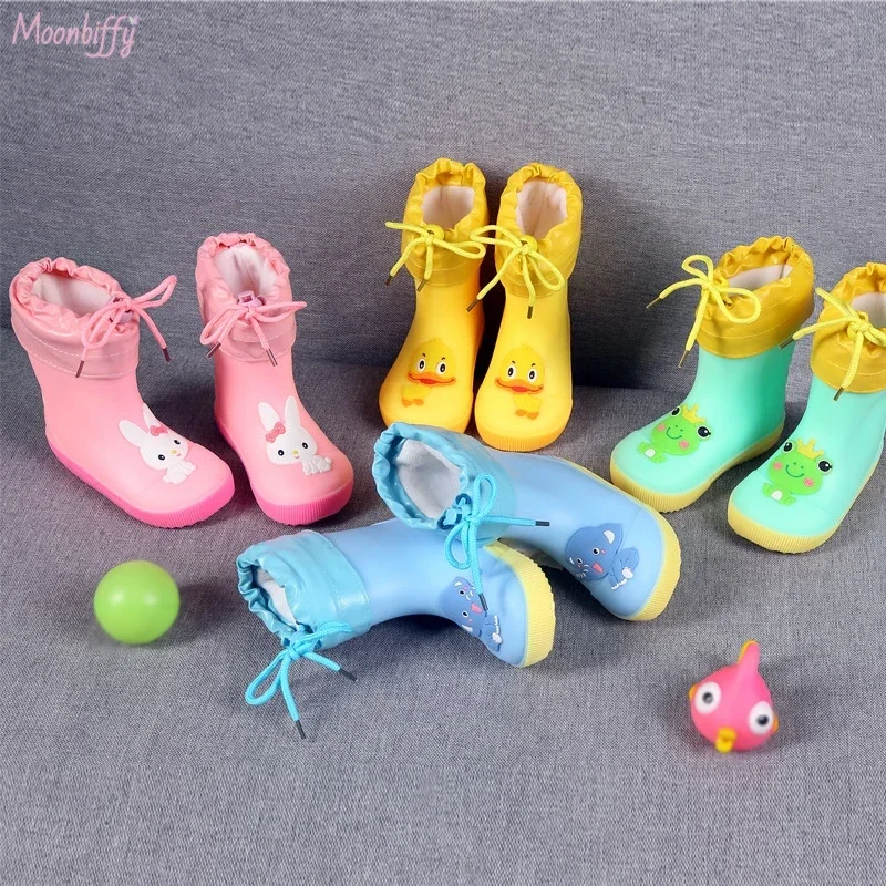 Children Rain Boots Rubber Boots Kids Water Shoes PVC Baby Cartoon Waterproof Non-slip Warm Winter