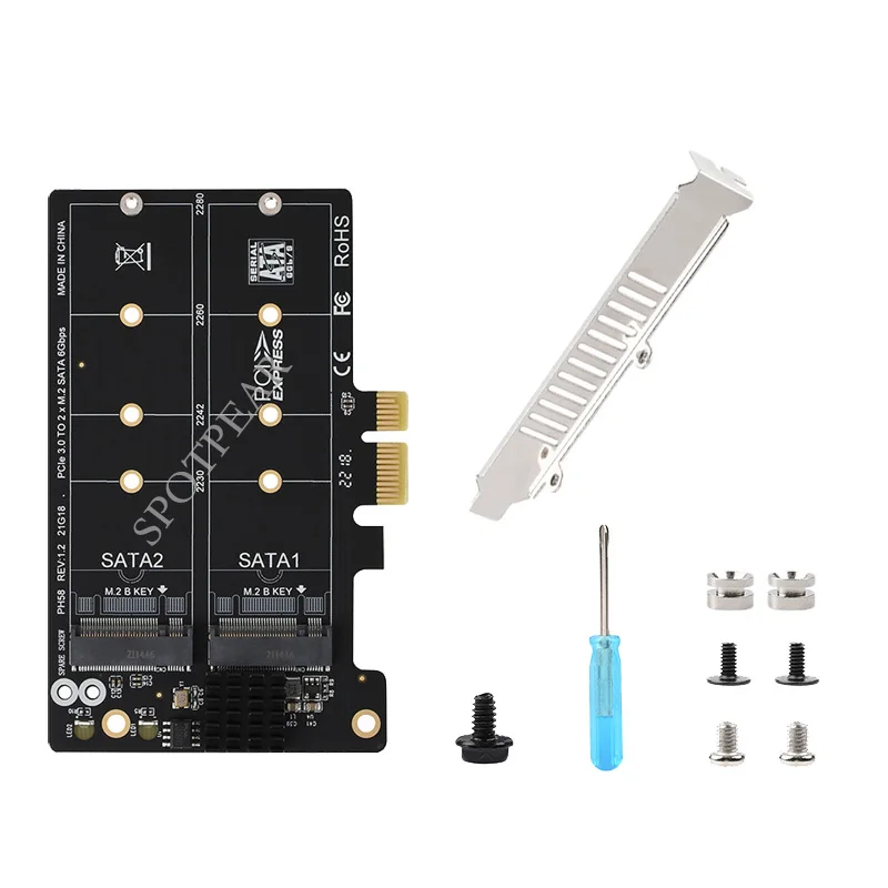 PCIe X1 To 2-Ch M.2 SATA 6Gbps Expander JM582 control chip PCIe-SATA-M2-2P-A Support Windows / Linux