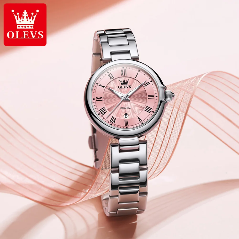 OLEVS 5608 Women's Watches Roman Scale Ladies Wristwatch Fashion Elegant Retro Waterproof Stainless Steel Quartz Watch for Woman