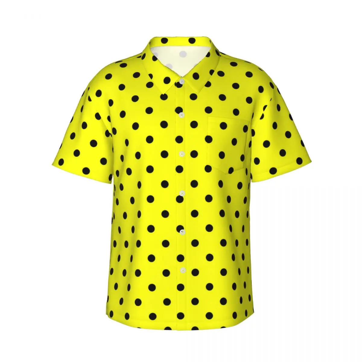 Polka Dots Print Casual Shirt Black and Yellow Retro Hawaii Shirts Man Short Sleeve Vacation Breathable Graphic Oversize Blouses