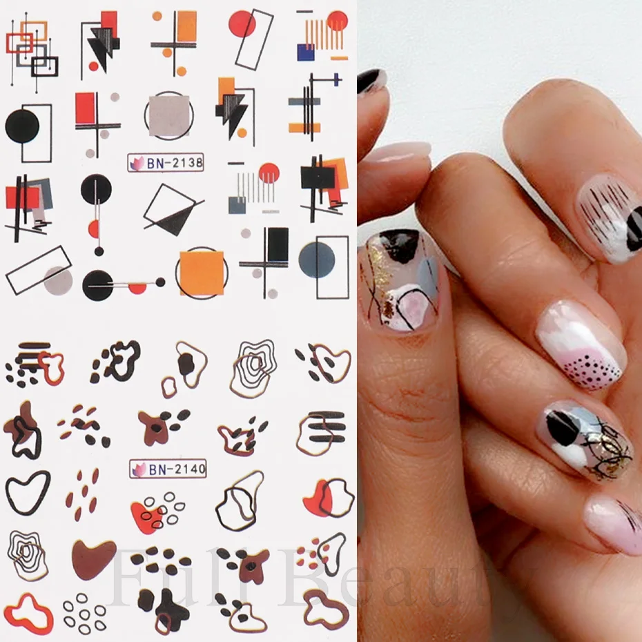 12pcs Abstract Lines Graffiti Nail Sticker Set Portrait Color Block Leaf French Design Slider Manicure Decor SABN2137-2148