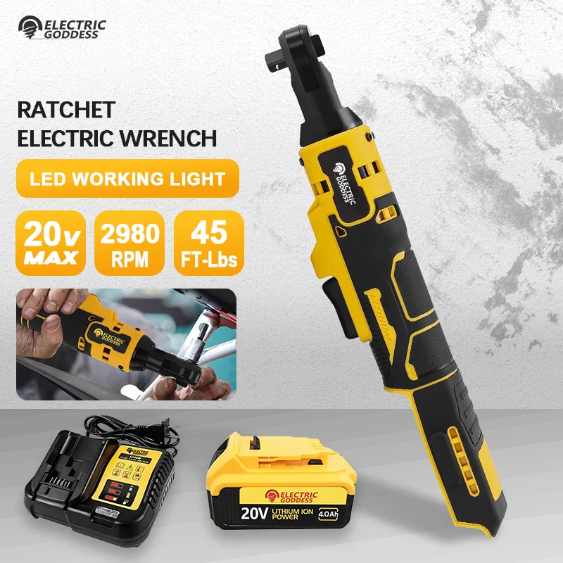 

20V Electric Goddess Lithium Ratchet Wrench LED light Removes Screws Nuts 3/8’ Drive Household Multifunction Power Tools