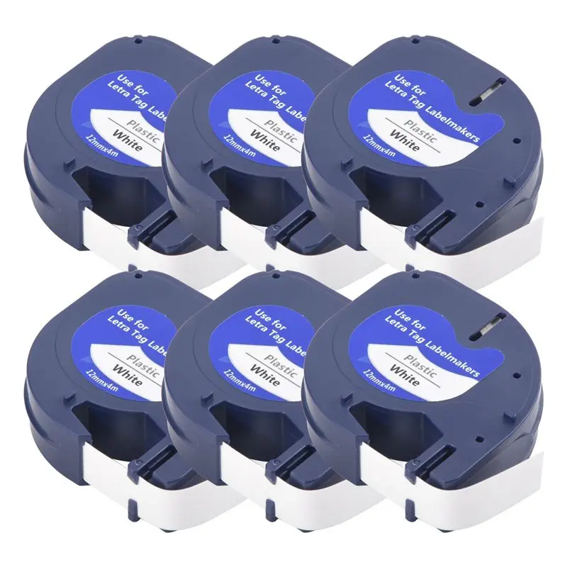 6Pcs Letratag Refills Label Tapes Label Maker For Dymo 91331White 4M X 12Mm Label Printer For Dymo Label Maker