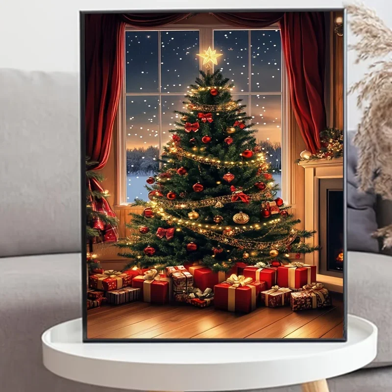 Professional Art Use A Digital Oil Painting Kit Titled 'Gift Feast Under The Christmas Tree', Designed for Numbered Painting. Th