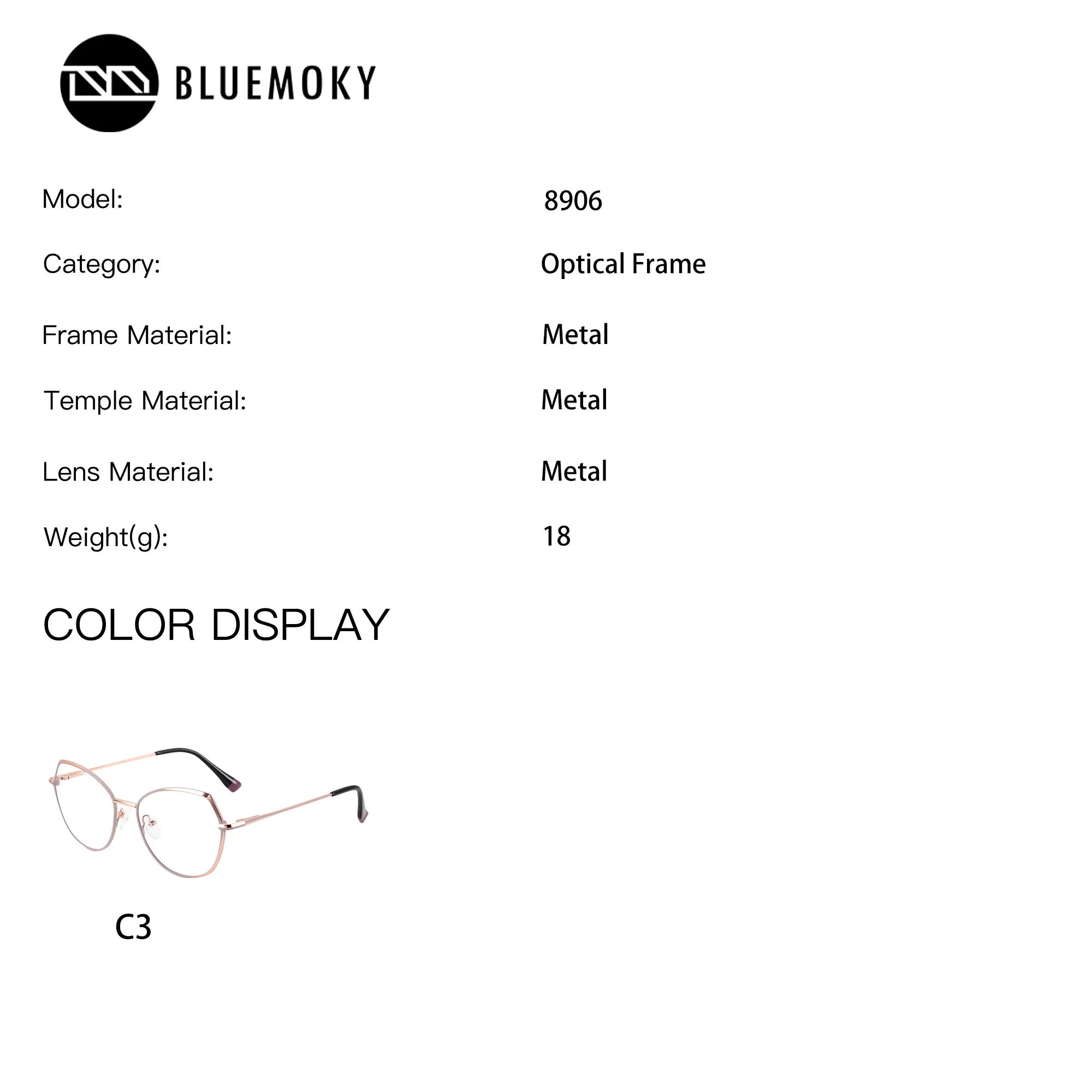 BLUEMOKY S Size Fashion Cat Eye Prescription Glasses Women Metal Anti Blue Light Optical Progressive Reading Myopia Eyeglasses