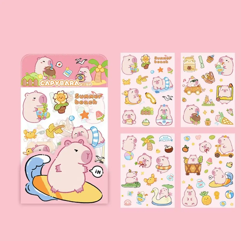 4 Pcs/bag Creative Cartoon Capybara Sticker Aesthetic Waterproof Capybara Ledger Material Cute Inspirational