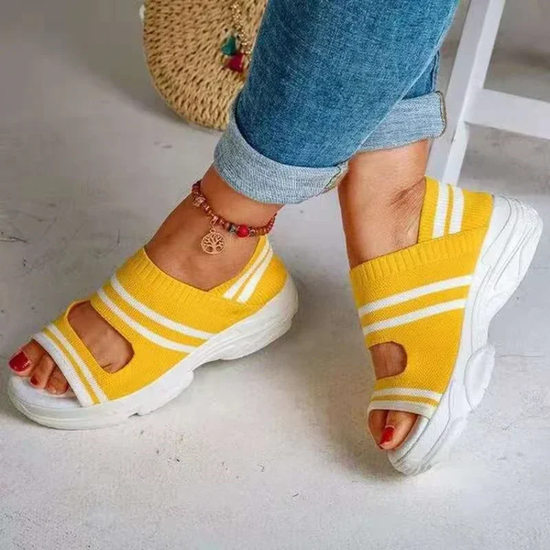 Womens Sandals Knitted Thick Sole Sandals Breathable Women Shoes 2024 Casual Shoes Lightweight Loafers Summer Sandalias De Mujer