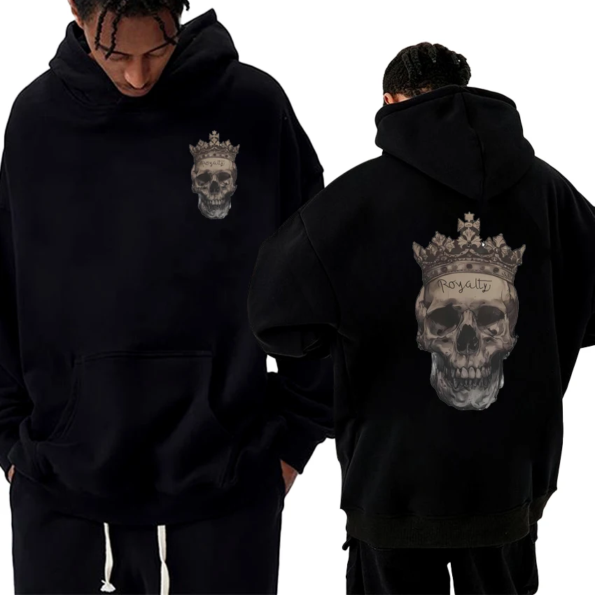 

2025 New in Crowned Skull Royalty Art Double Sided printed Hoodies Unisex hip hop punk streetwear Men women Fleece Sweatshirt