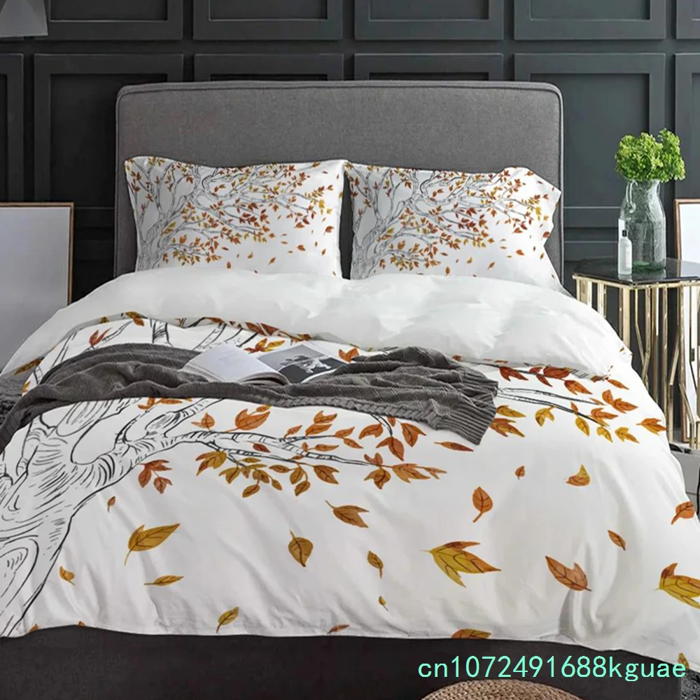 Autumn Plant Tree Leaves Duvet Cover With Pillow Case Custom Comforter 3pcs Bedding Set Quilt Cover Double Bed Home Textile