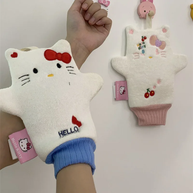 Cute anime hello kitty bath towel cartoon new girly heart household bathing and bathing gloves soft and non-harming to the skin