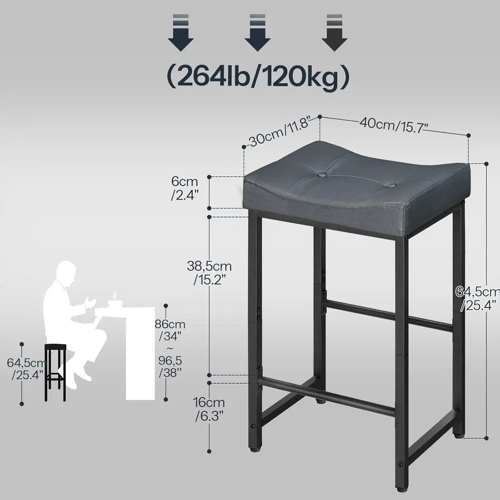 مقاعد بار سرج بارتفاع 25.4 مع مقعد PU، وكراسي إفطار المطبخ، ومناسبة لغرف الطعام والمقاهي والحانات، باللون الرمادي/B #3