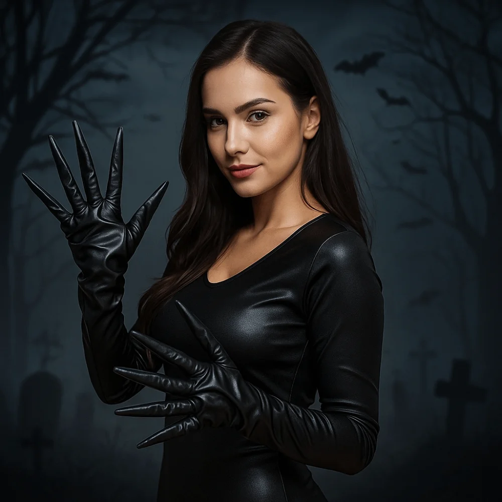 

Slender Fingers Halloween Gloves PU Leather Short Ghost Claw Mittens Performance Prop Black Cosplay Costume Gloves Dress Up