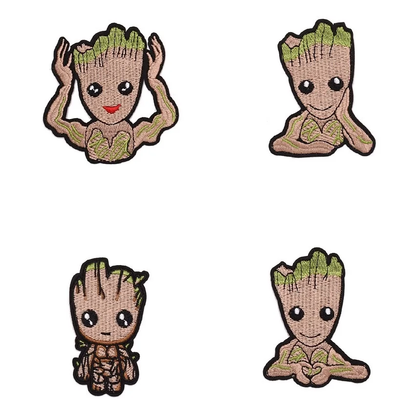 4Pcs Cartoon Baby Groot Patch Guardians Of The Galaxy Iron On Embroidered Clothes Patches DIY Sew Child T-shirt Coat Badge