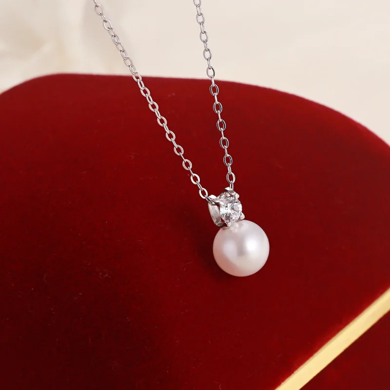 

Freshwater Pearl Round Bead Pendant Women S925 Sterling Silver Princess Diana Style Necklace Jewelry