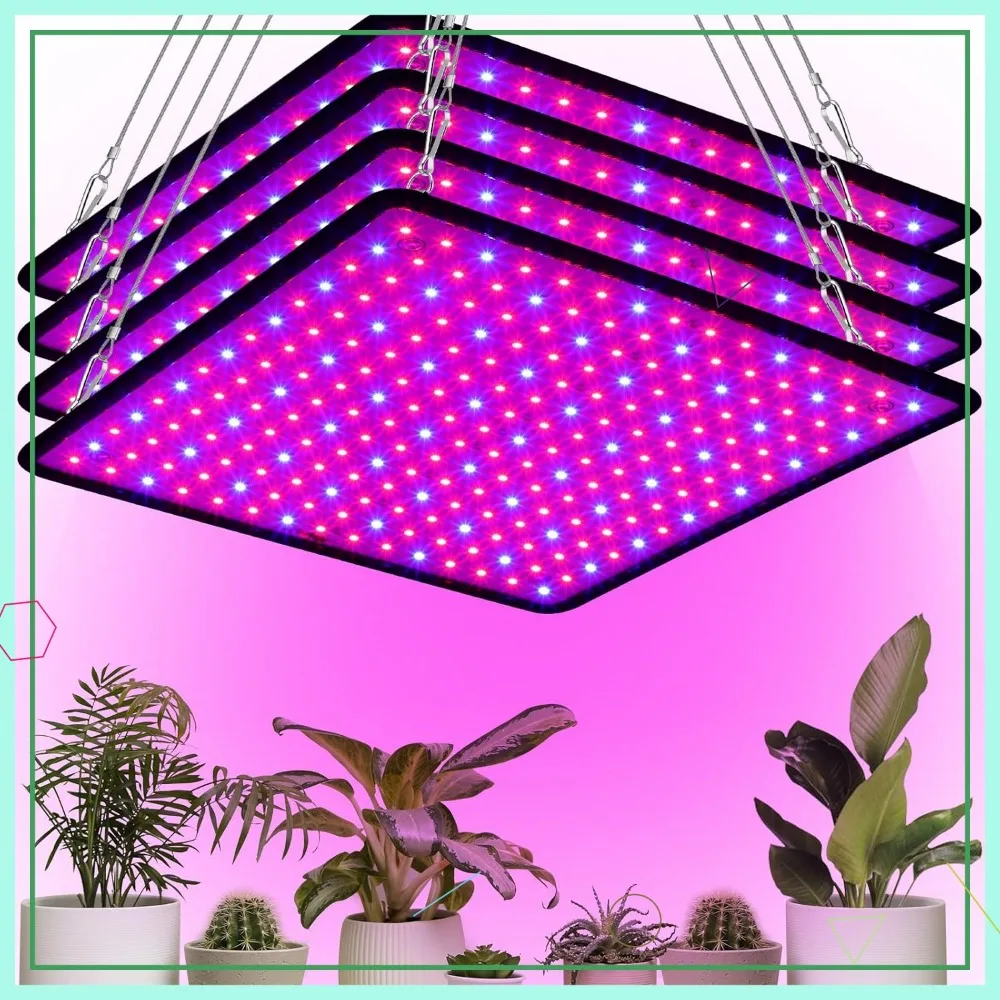 

4 Pcs 200W Full Spectrum Grow Lights Panel with 225 LEDs for Indoor Outdoor Seedling Tent Flower Red Blue