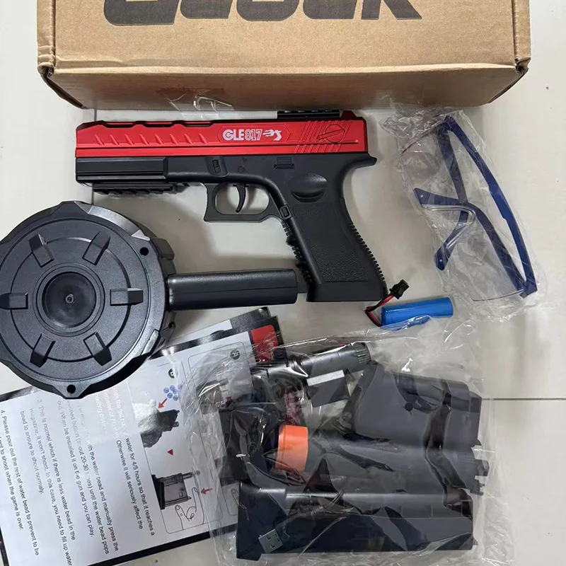 Rode Elektrische Gel Ball Blaster Gun GLE817 - Automatisch kogelschietspel met trommelmagazijn, rode stip & zaklamp voor buitenspellen