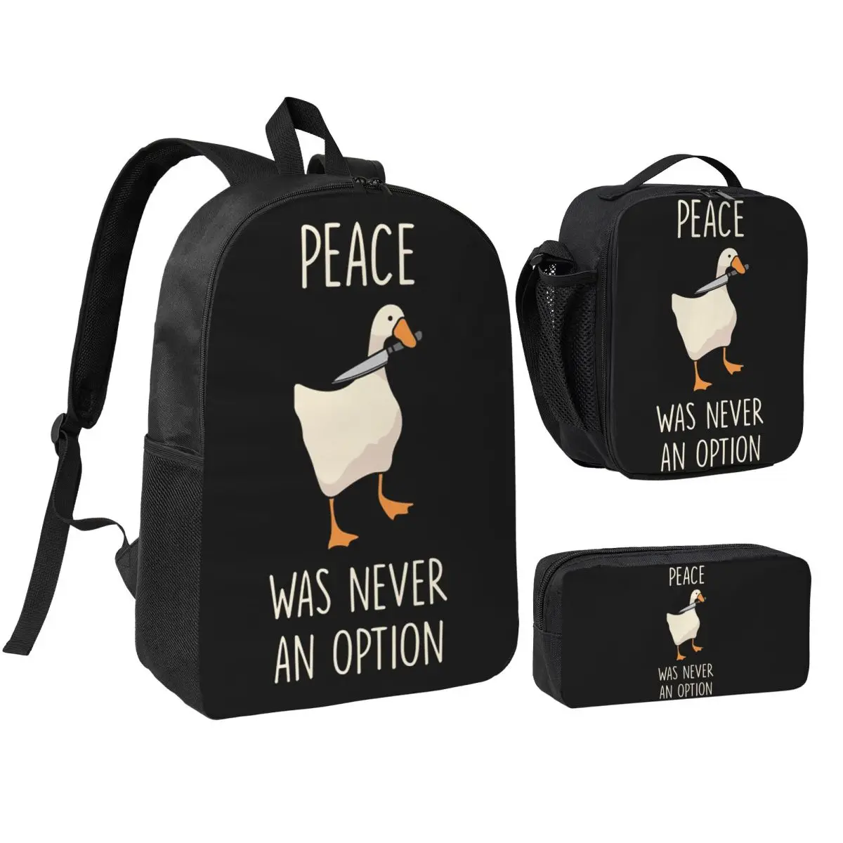 Goose Goose Peace Was Never An Option Backpack Boys Girls BookBag School Bag Shoulder Bags 3ps Insulated Lunch Bag Pencil Case