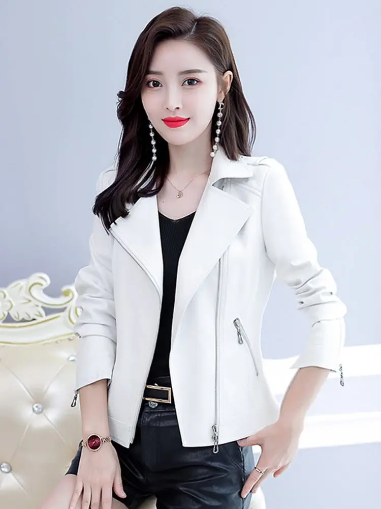   Giacca in Vera Pelle Ning per Donna, Primavera-Autunno, Slim Fit, Alla Moda, con Chiusura a Cerniera, Cappotto Lungo