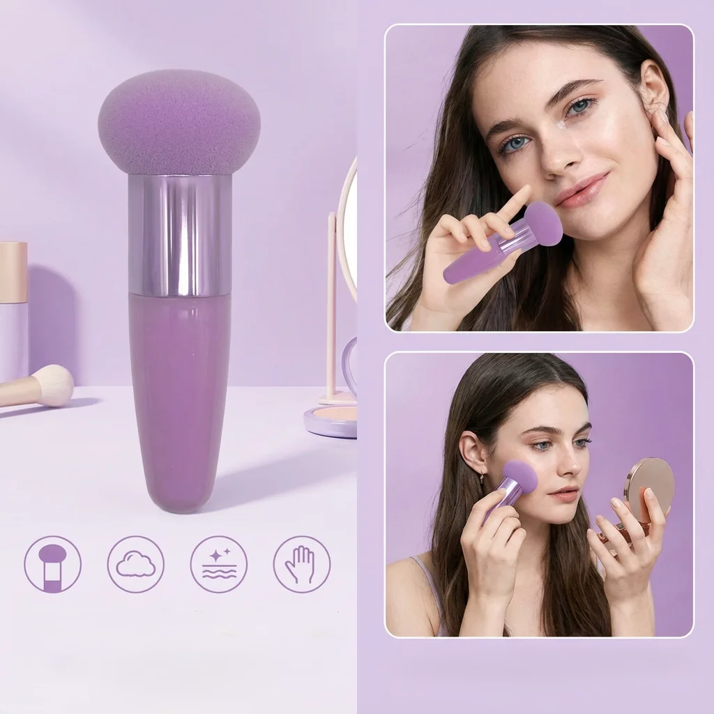 1 Piece Mushroom Head Makeup Brush with Handle, Women's Beauty Tool, Puff Special for Liquid Foundation,.