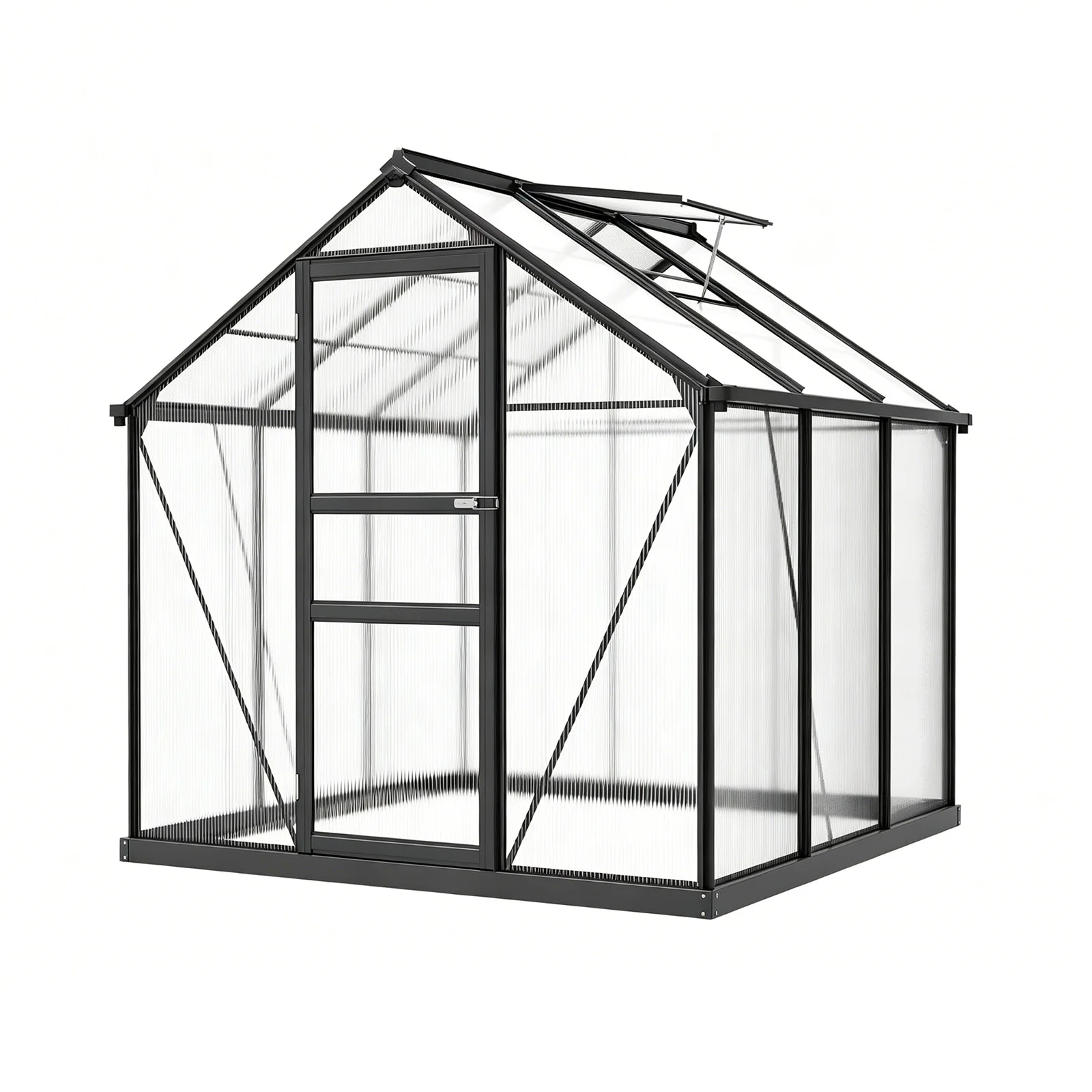 183x183cm Polycarbonaat Kas met Aluminium Frame, Loop-in Plantenkweekkas, Verstelbare Ventilatie, Afsluitbare Deur, Tuin, Achtertuin