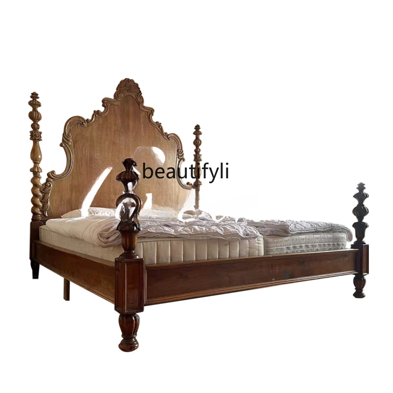 Nostalgic Solid Wood Double Bed/French Art 1.8 M Bedroom Bed/Art Simple