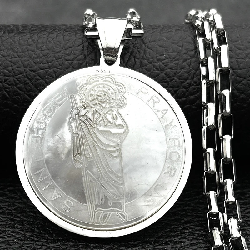 

Saint Jude Pray For Us Pendant Necklaces For Women Men Stainless Steel Natural Stone Jesus Disciples Catholic Chain Jewelry