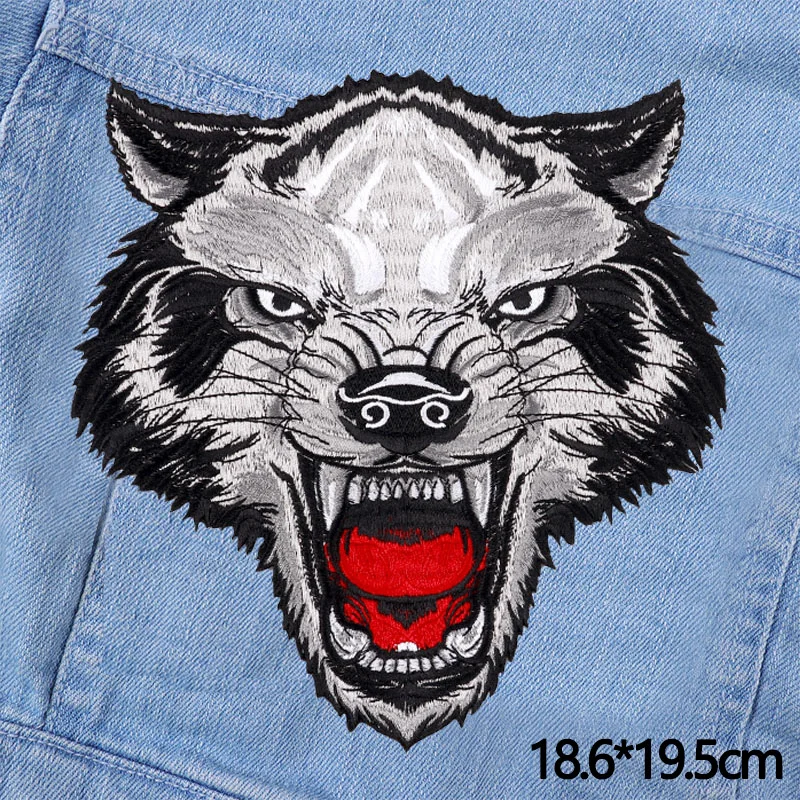 Large/Embroidery Patch Wolf Eagle Monkey Patch Iron On Patches For Clothing DIY Punk Back Patches On Clothes Jeans Sew Sticker