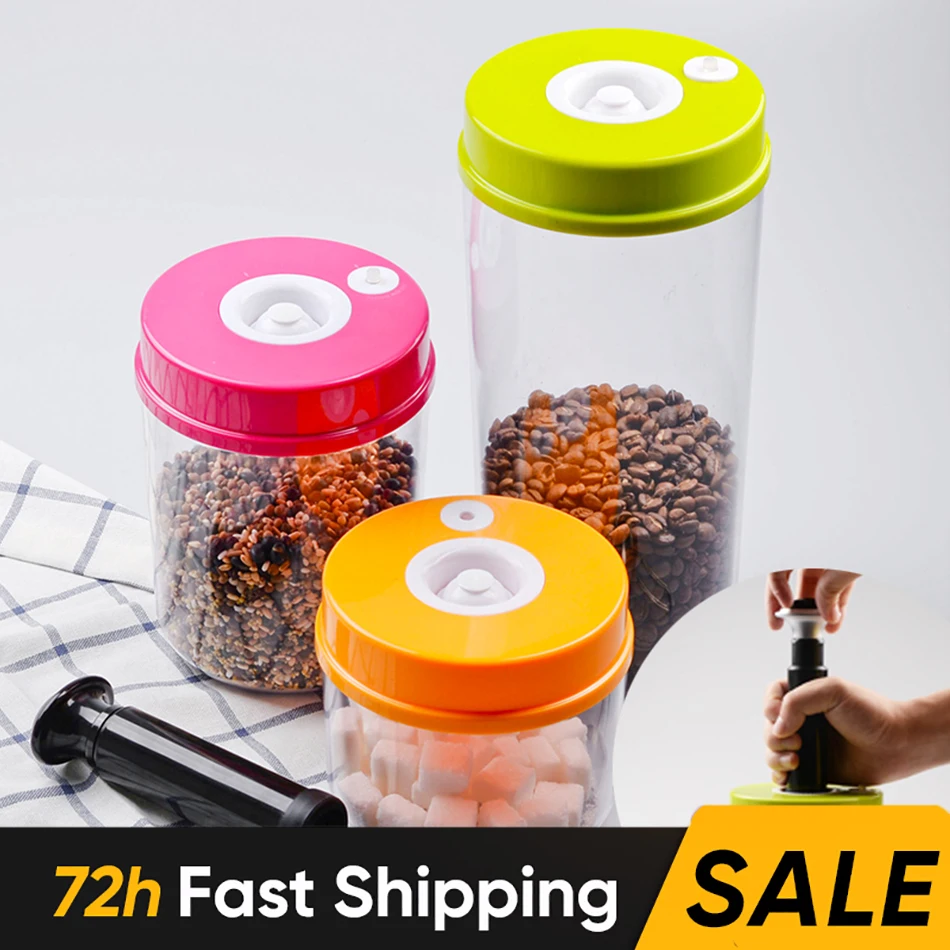 Plastic Food Storage Containers with Airtight Lids, Cereal Jar, Vacuum Storage Container Set, Kitchen Accessories, 4Pcs