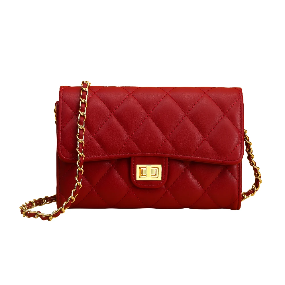 Grid Shoulder Bag Adjustable Chain Strap Crossbody Bags for Women Designer Ladies Purses and Handbags Women Red Messenger Bag