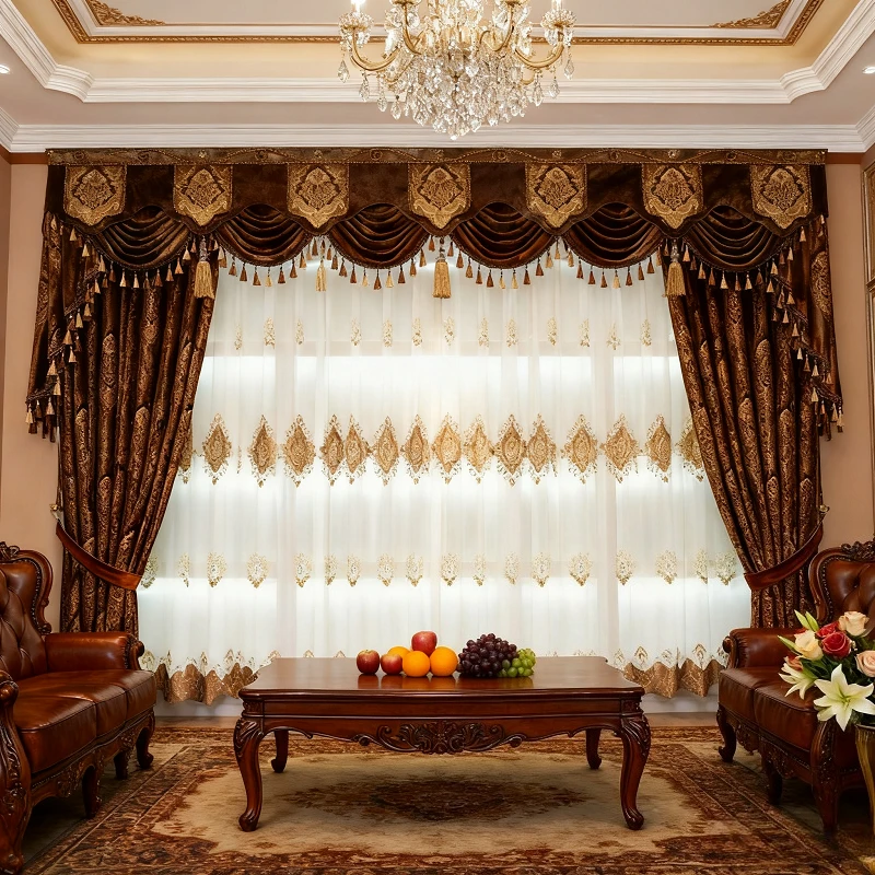 

Luxury Curtain for Living Room Villa Bedroom Shade Finished Home Decor European Velvet Home Interior Christmas Curtains