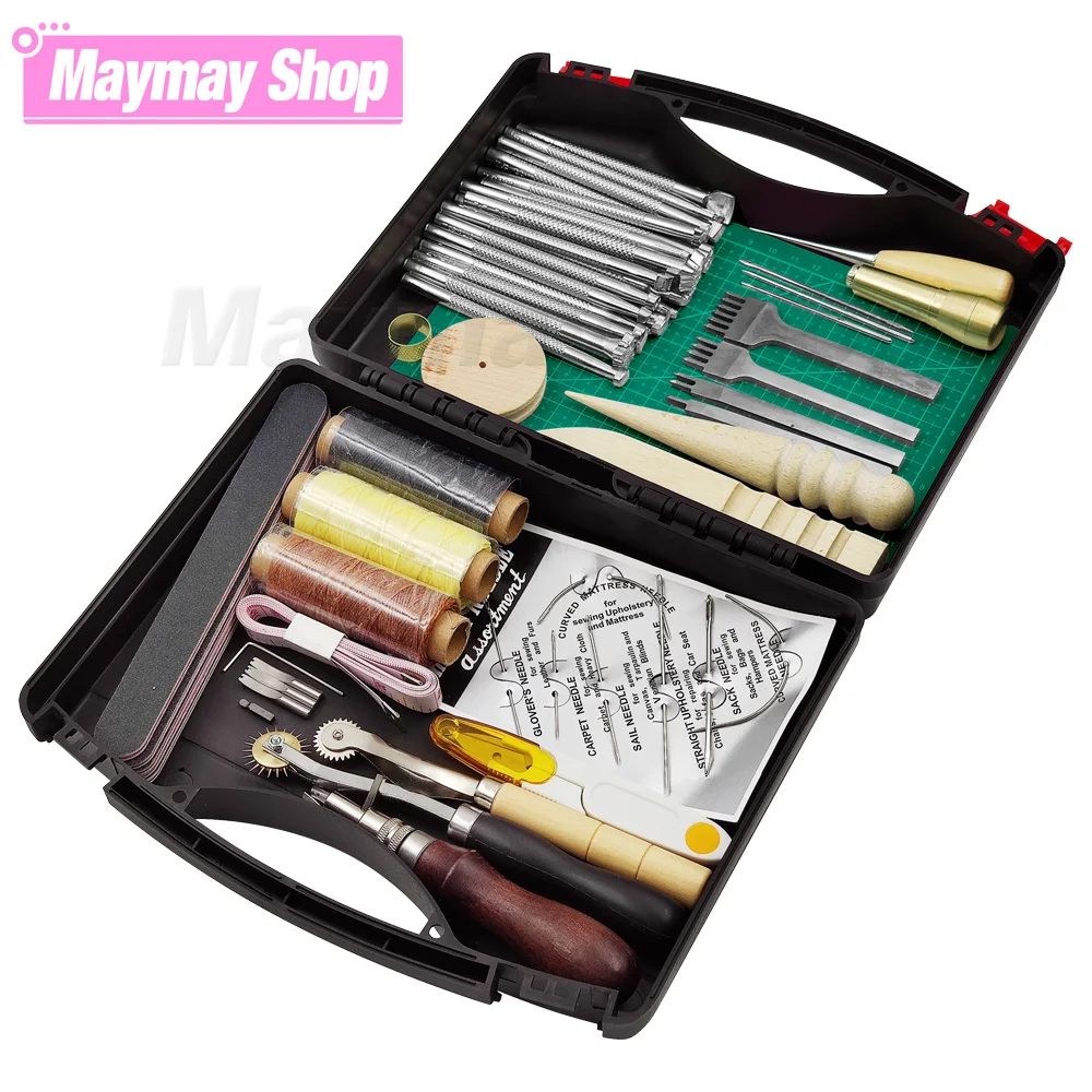 

Professional Leathercraft Tools Sets Kit Hand Sewing Saddle Groover Stitching Punch Carving Work box Tool For DIY Accessories