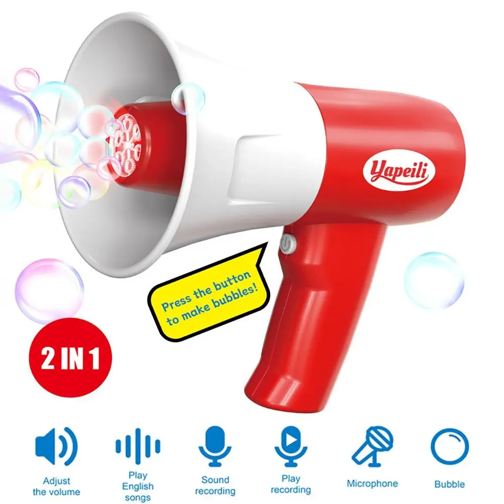 เครื่องทำฟองสบู่อัตโนมัติ 2-in-1 รูปทรงแตร อเนกประสงค์ พร้อมไฟ LED และเสียงเพลง ไมโครโฟนฟองสบู่