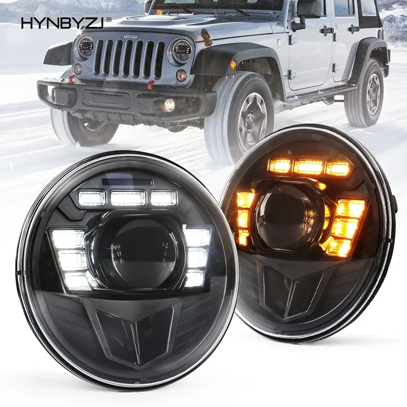 

HYNBYZJ 180W 7 Inch Motorcycle LED Headlights with Hi/Lo Beam White DRL Amber Turn Signal Compatible with Jeep-Wrangler JK TJ CJ