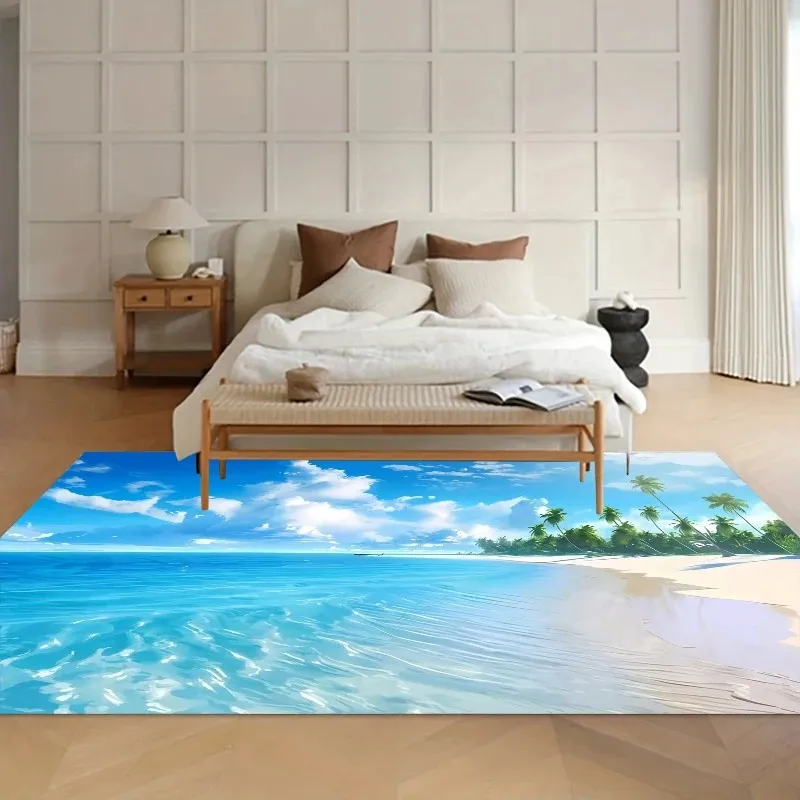 VIKAMA Tropical Beach Washable Rug Pet-Friendly Floor Mat Living Room Entryway Kitchen