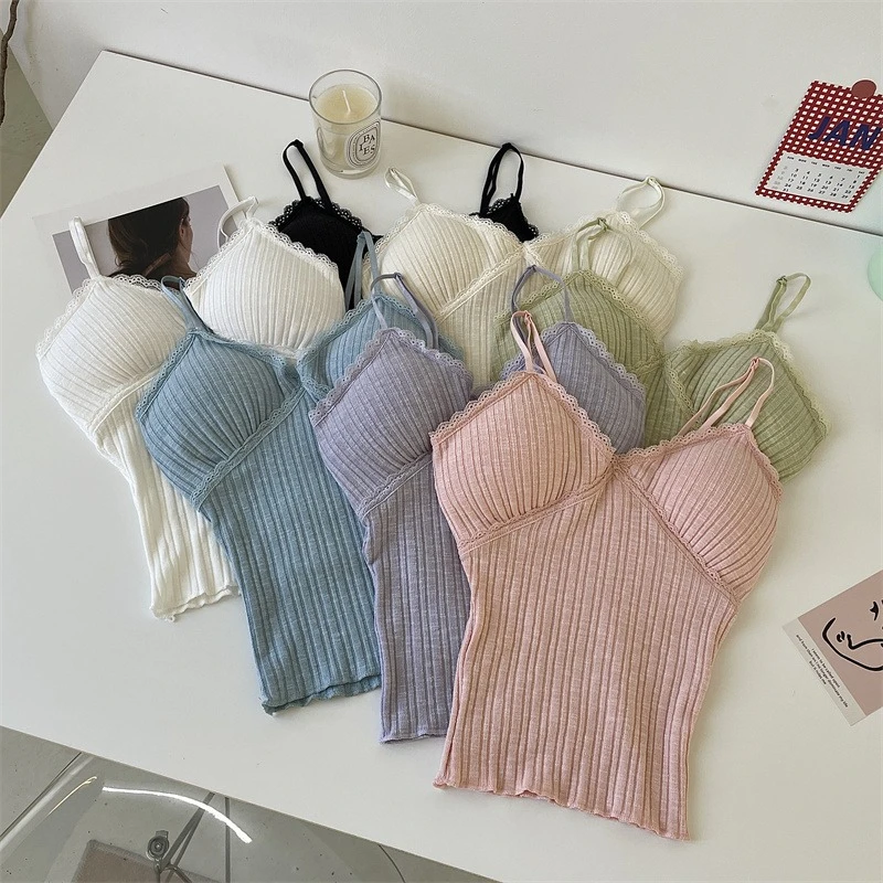 AOSSVIAO Nouvelle Collection Printemps-Été 2026 – Débardeur Cami Uni avec Bordure en Dentelle, Style Pure Desire, Sous-vêtement Basique Polyvalent et Sexy pour Femme