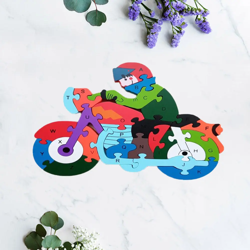 Educational Wooden Motorcycle Puzzle for Kids Ages 3 6 Develops Dexterity and Early Literacy Skills Safe Smooth Finish