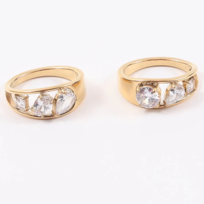 3 Special Shaped Zircon Rings for Women Stainless Steel Ring PVD Gold Plated Jewelry New