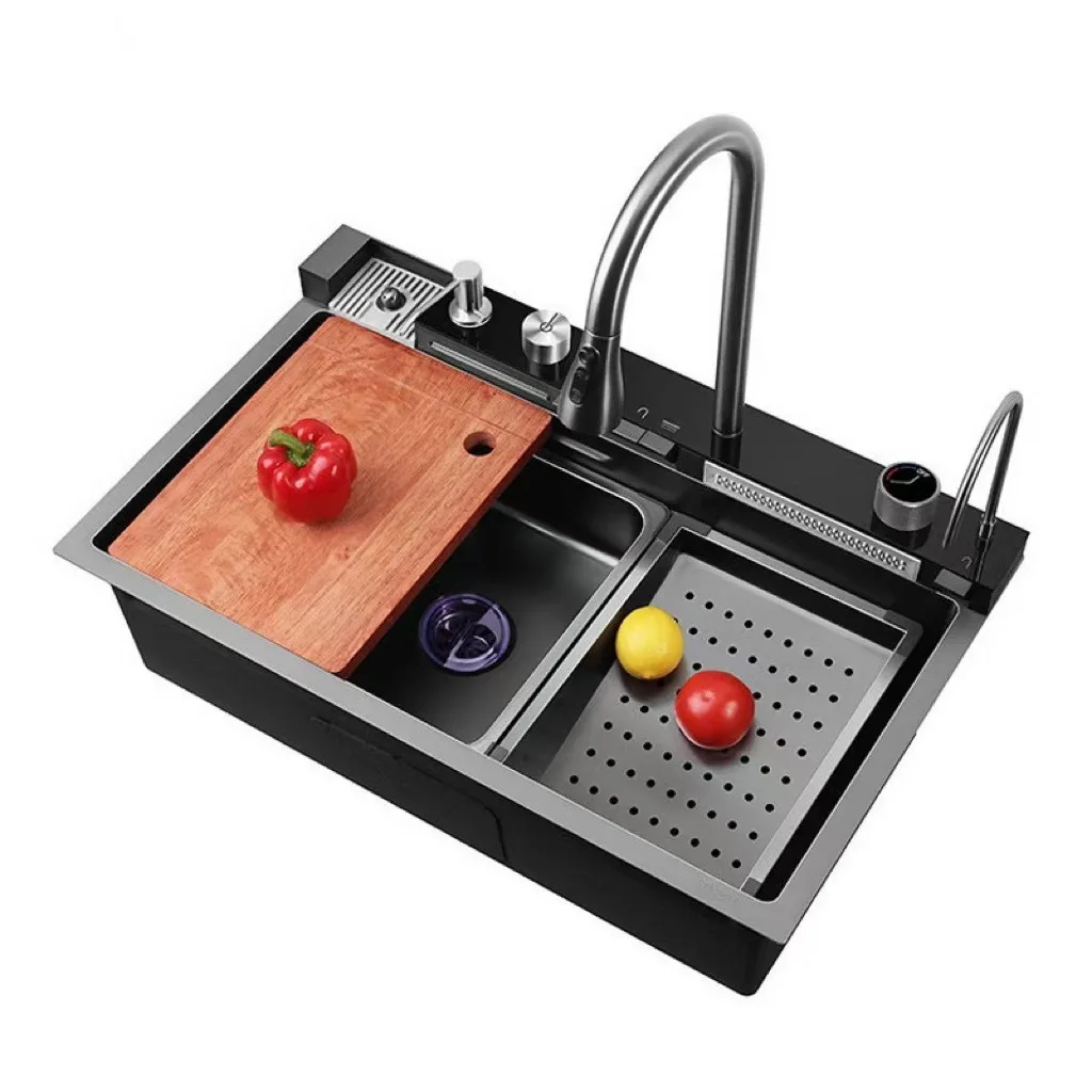 

Customizable Whale 304 Stainless Steel Rainfall Waterfall Kitchen Sink Nano Honeycomb Dishwashing Basin Large Single Sink