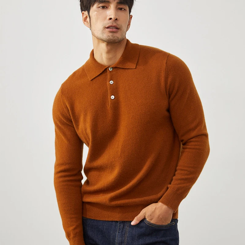 Uma Classe 100% Pura Camisola de Cashmere dos homens POLO Pescoço Malha Pullover Outono e Inverno Novo Quente Top Moda Edição Coreana Jaqueta