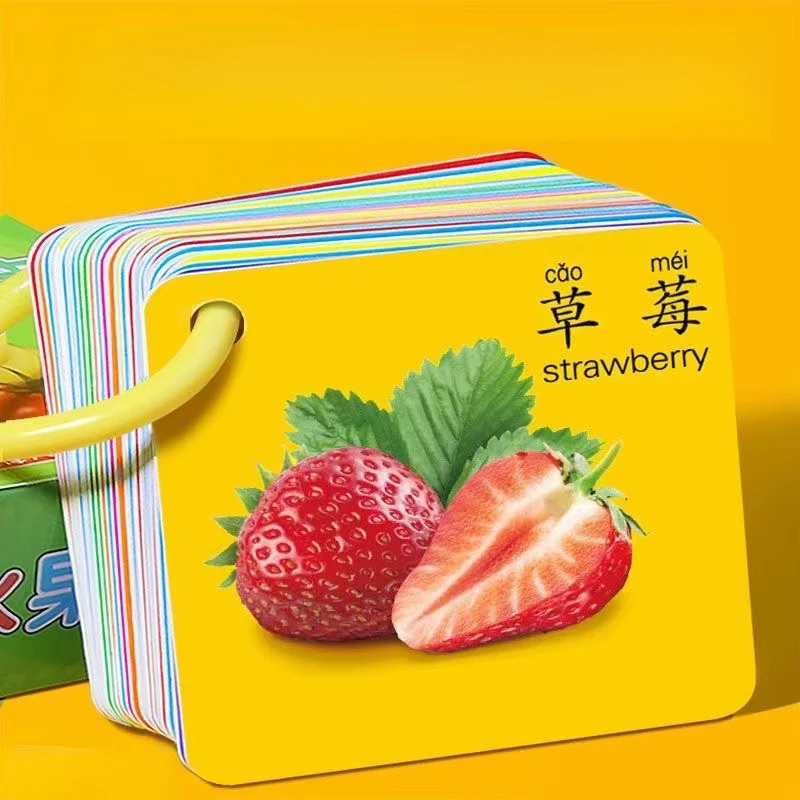 45 Double-Sided Cards 90 Sides Animal Fruits Numbers English Chinese Pinyin Literacy Learning Tool for Kids