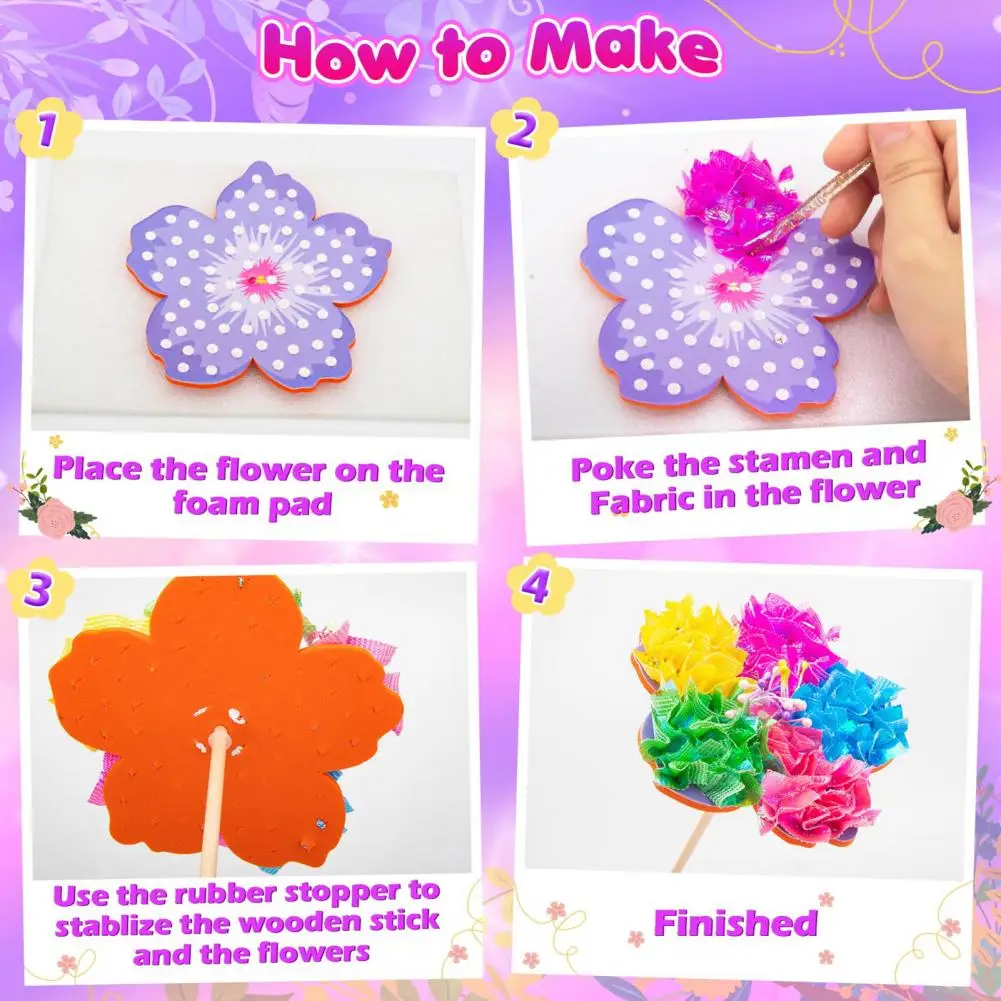 1 Set Poke Art Flower Bouquet Kit With Butterfly Wooden Vase Handmade Flower Making Toy Toddlers Floral Bouquet Arts Crafts Toy