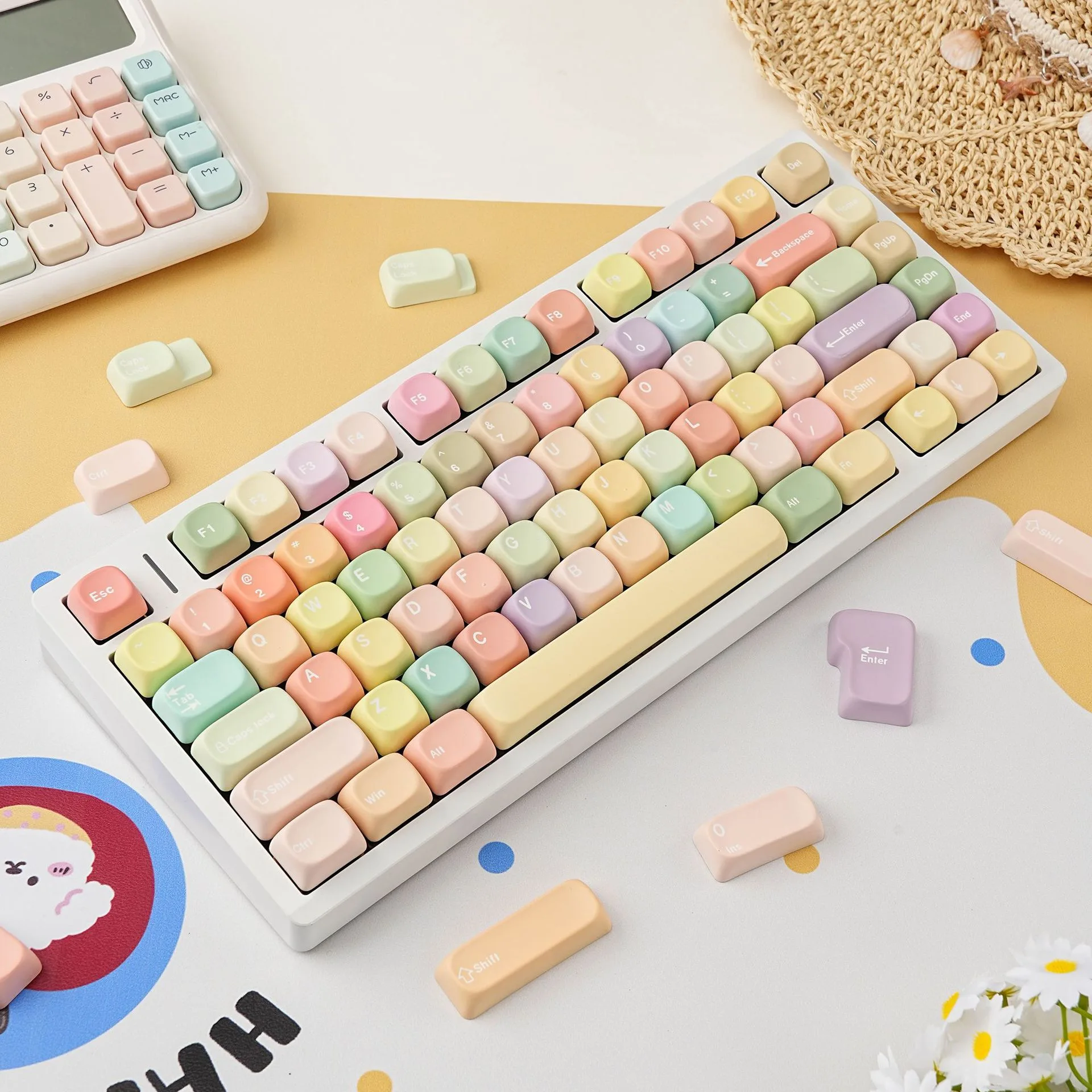 130 Keys Cute Jelly MOA Profile Macarons English Russian French German Spanish PBT Dye Sub Keycaps for MX Mechanical Keyboards
